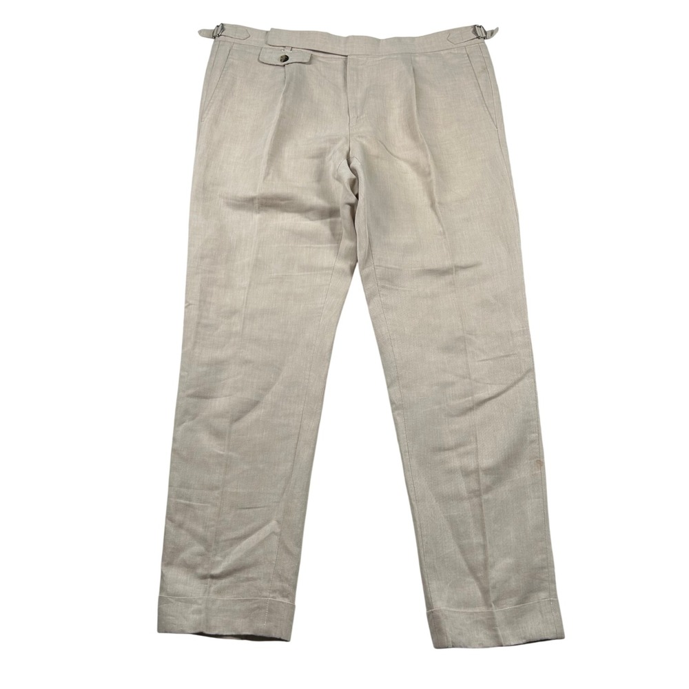 SuitSupply Trousers Mens 36x30 Brentwood Tessuti Sondrio Linen Beige Adjustable